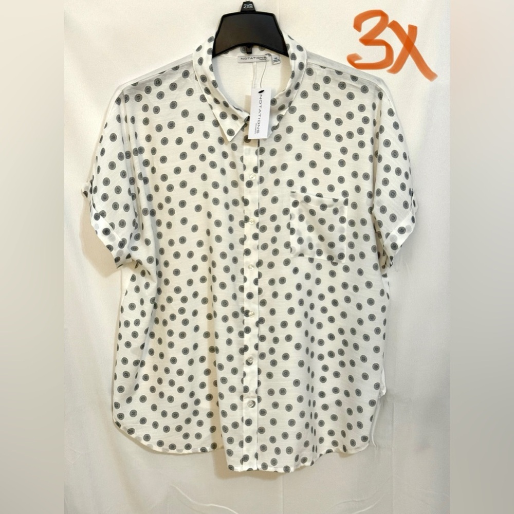 Notations White and Gray Polka Dot Button Down Shirt